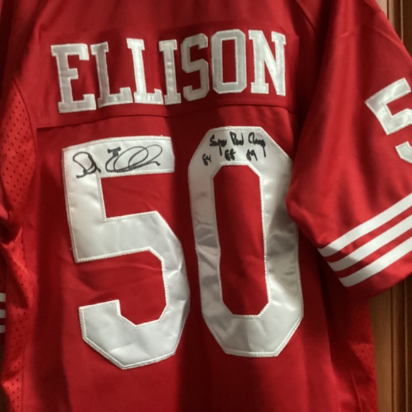 NFL 49ers Legend Riki Ellison #50 Signed Red Jersey Size L - Picture 11 of 12